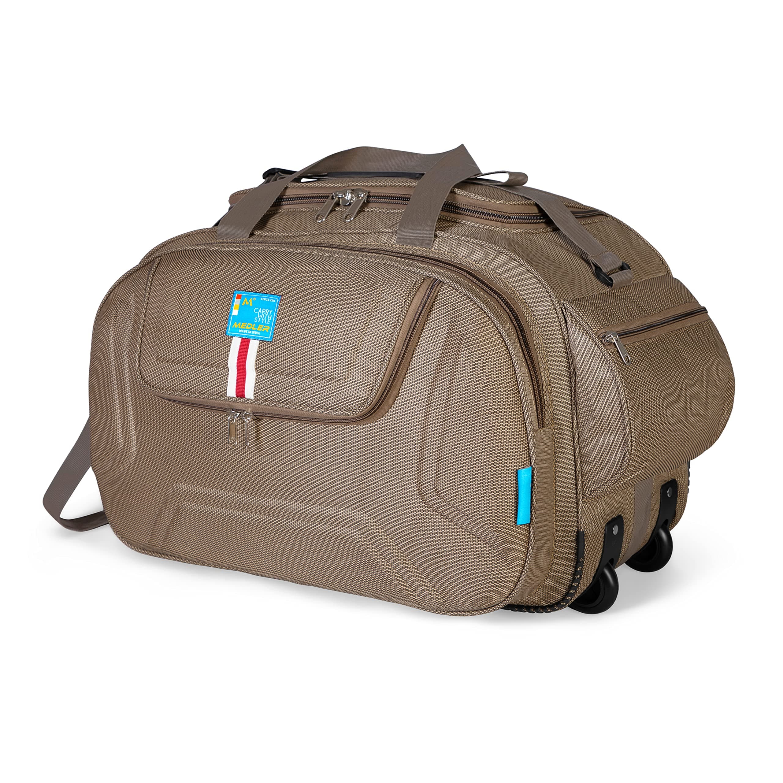 M MEDLER Nylon Spinner Wheels Derben 55 Litres Waterproof Strolley Duffle Bag- 2 Wheels - Luggage Bag (Beige), Medium