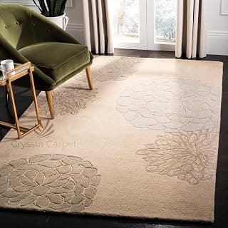 Modern Floral Hand-Tufted Carpet – Soft Plush Indoor Rug with Large Bloom Pattern – Beige, Taupe, Ivory – 6' x 9' Feet Carpet for Living Room, Bedroom & Office