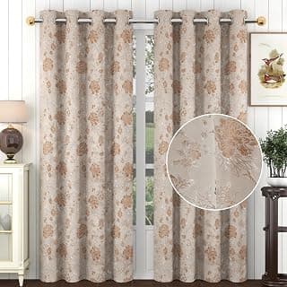 FRESH FROM LOOM Floral Room Darkening Window Curtains 5 Feet,High Tenacity Yarn Polyester Weaved Rod Pocket Curtains,Screens for Home Office, Living Room Bedroom,Dust Repellent(Beige,5ft,2pc)