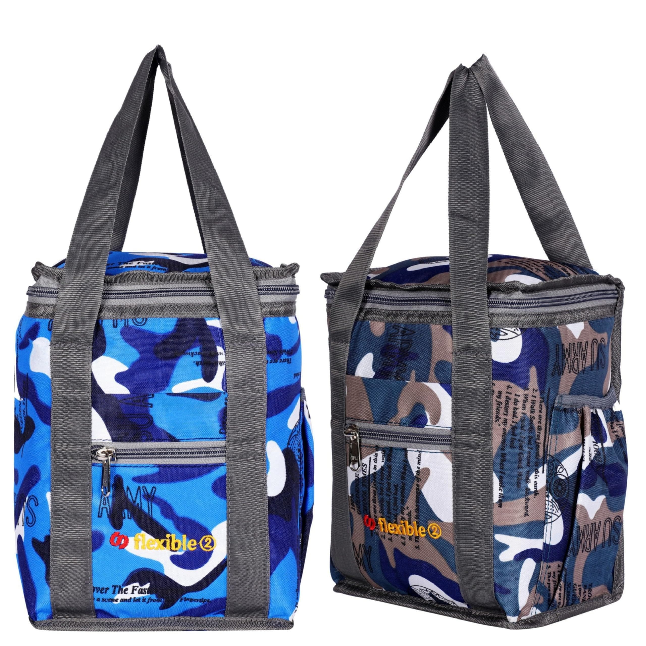 Flexible bags Polyester Hand Lunch Bag Medium Size Combo(Pack of 2) for Both Men and Women for Office,School, College, Picnic |Navy Blue & Blue/10 Litre|