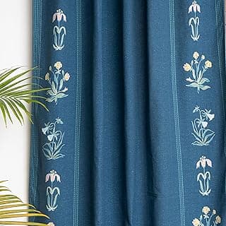 Tranquebar Curtain Co. Cotton Curtains 7 Feet Long Set of 2,60-65% Room Darkening,Multi Blue Gul Print,Door Curtains 7 Feet Set of 2,Door Curtains 7 Feet Set of 2,BackTabs, Gul (213 cm)-Set of 2