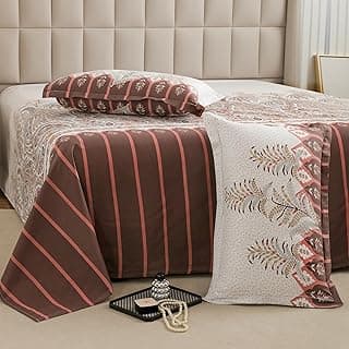 Story@Home Bedsheet For Double Bed king size 260 TC Brown & Pink, Abstract Design, 1 Piece Cotton Bedsheets For King Size Bed|2 Pillow Covers (270 X270Cm) Perfect For Home Decor | 100% Cotton Bedsheet