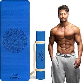 Slovic Yoga Mat for Woman [6 MM] | TPE Yoga Mat for Man | Anti-Slip Exercise Mat for Home Workout & Home Gym | Durable & Lightweight Gym Mats for Floor With Cover Bag | Navy Blue