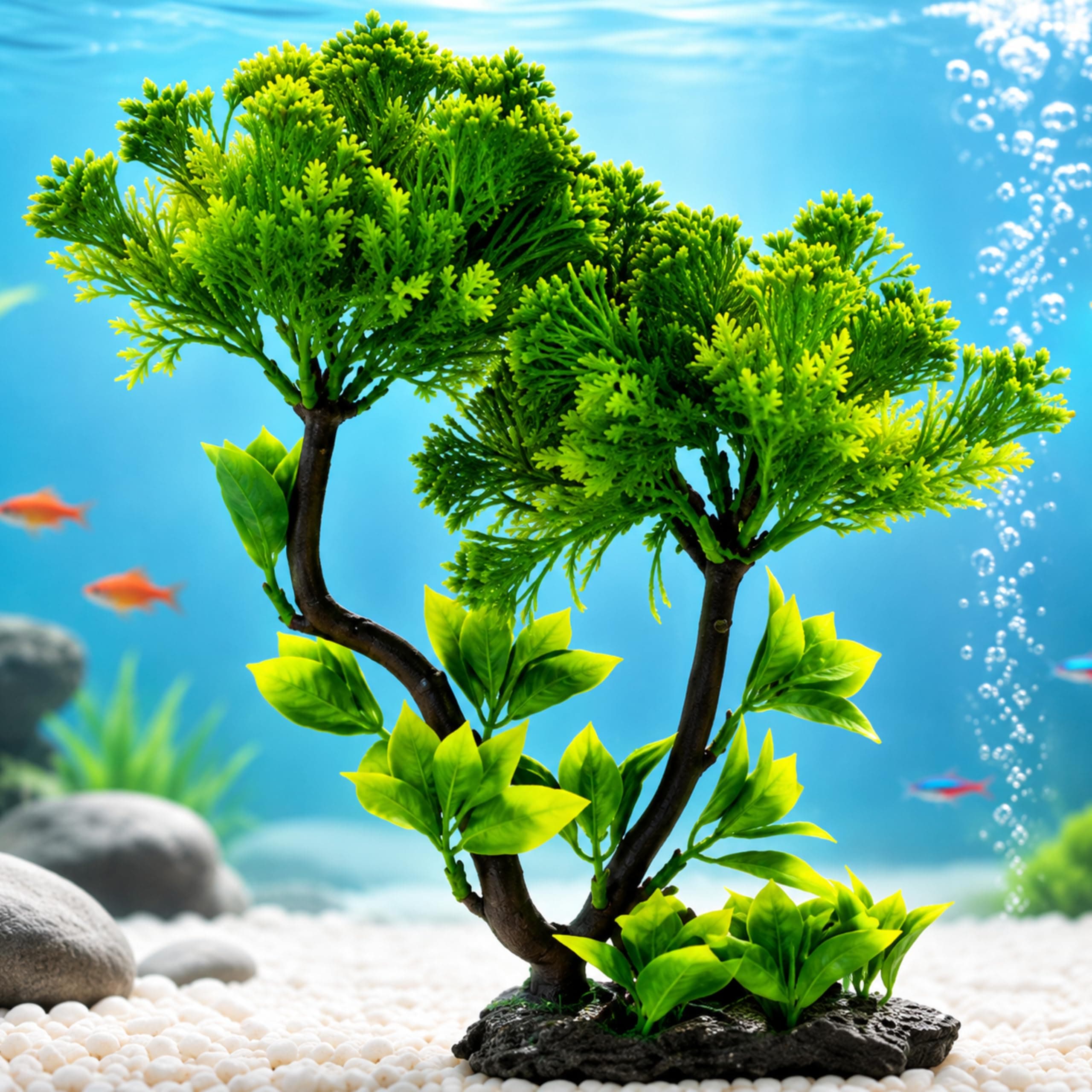 Foodie Puppies Aquarium Plastic Plants for Fish Tank Ornaments Freshwater & Saltwater Ornament Decorative Resin Base Artificial Plastic Plants (Umbrella Tree)