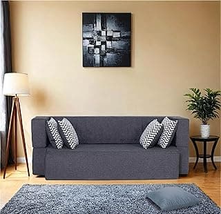 Peachtree Zen Sofa Cum Bed for Living Room 6 x 3 Feet - 3 Year Warranty | Jute Fabric Foldable Sofa Bed | Lightweight Convertiable Bed Cum Sofa (Dark Grey)
