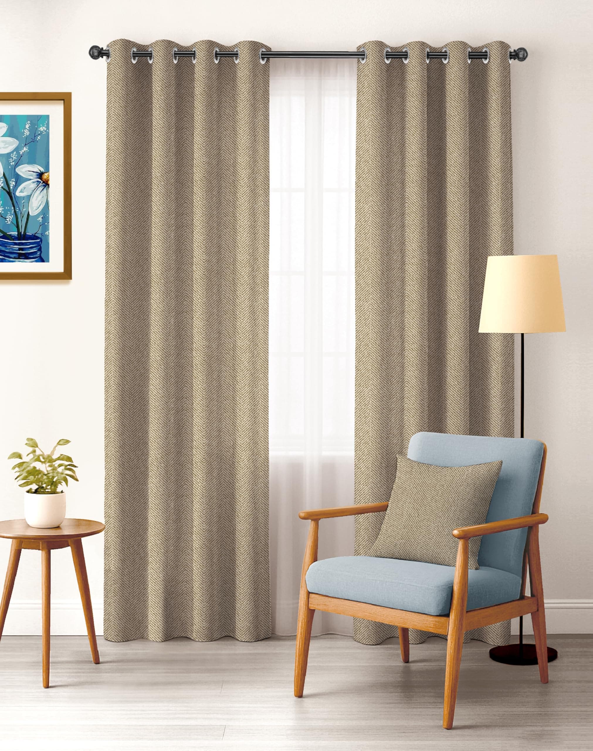 NEFERTITI HOME Twillbone Digital Print 85% Blackout Curtains for Door/Window, Thermal Insulated, Tie Back, Wider Width 50 in, Eyelet Curtains for Living Room/Bedroom (Chiku_7 ft_Set of 2)