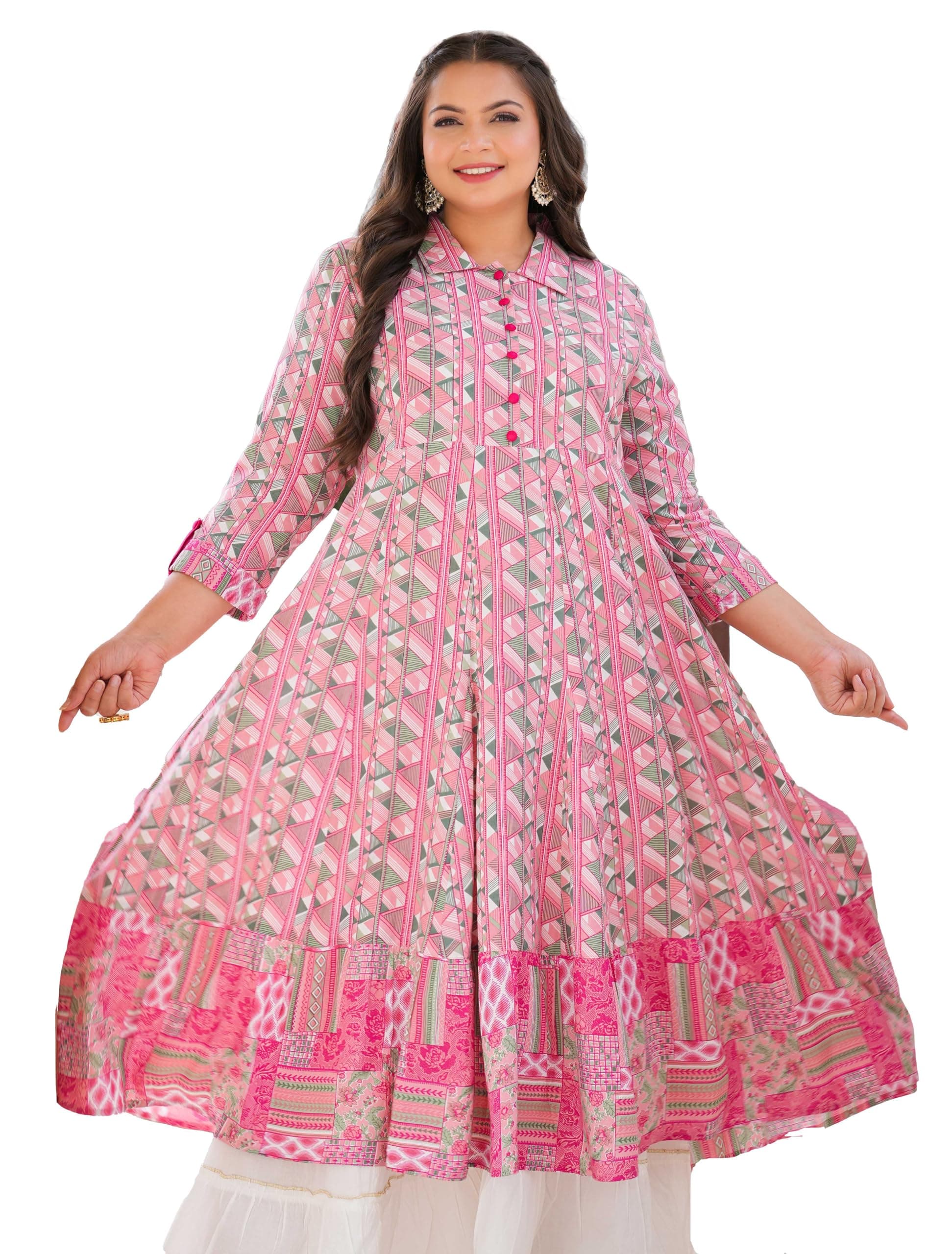 Yash Gallery Women's Rayon Relaxed Fit Anarkali Geomatrical Printed Kurta