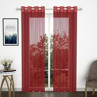 Story@Home Long Door Curtains 9 Feet Set of 2 | Zig Zac Printed | Transparent Long Door Curtains | Net Curtains | Curtain for Living Room | (118 x 275 cm, Maroon) | Perfect for Home Decor