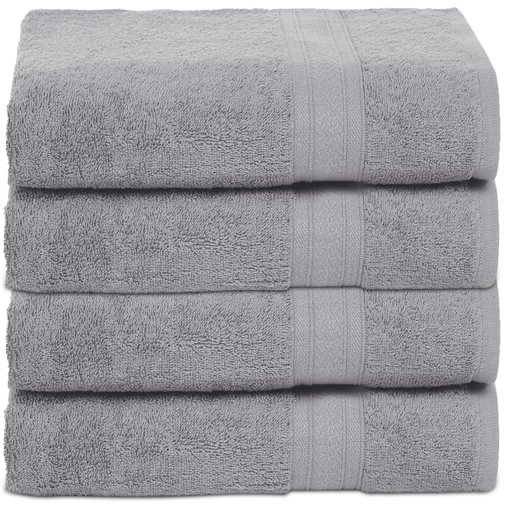 Ambra Linens 500 GSM Highly Absorbent Towel 100% Cotton, Soft and Plush, All Seasons Use, Large, Everyday Use, Durable (4 Pcs - Bath Towels, Light Grey)