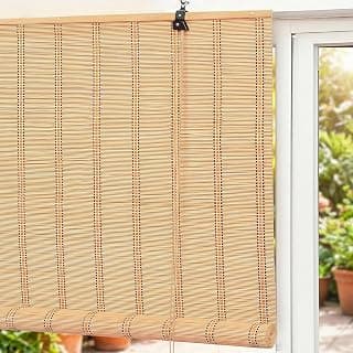 Story@Home Bamboo Curtains for Outdoor W 4 ft x H 5 ft | Rope Mechanism Roll Up Down Bamboo Shade for Sunlight, Dust Protection Window Chick Blinds for Balcony, Restaurant, Hotel Dhaba, Resort - Beige