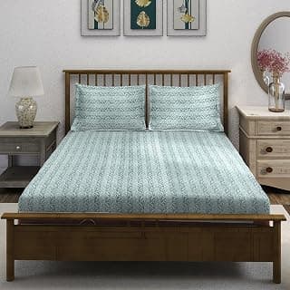 Swayam Ananda King Size 210TC Bedsheet Set with Pillow Covers -Blue Abstract Design, 100% Pure Cotton