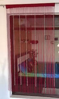 Saira Solid Sheer Thread and Bead Curtain (7 Feet, Red), Rod pocket