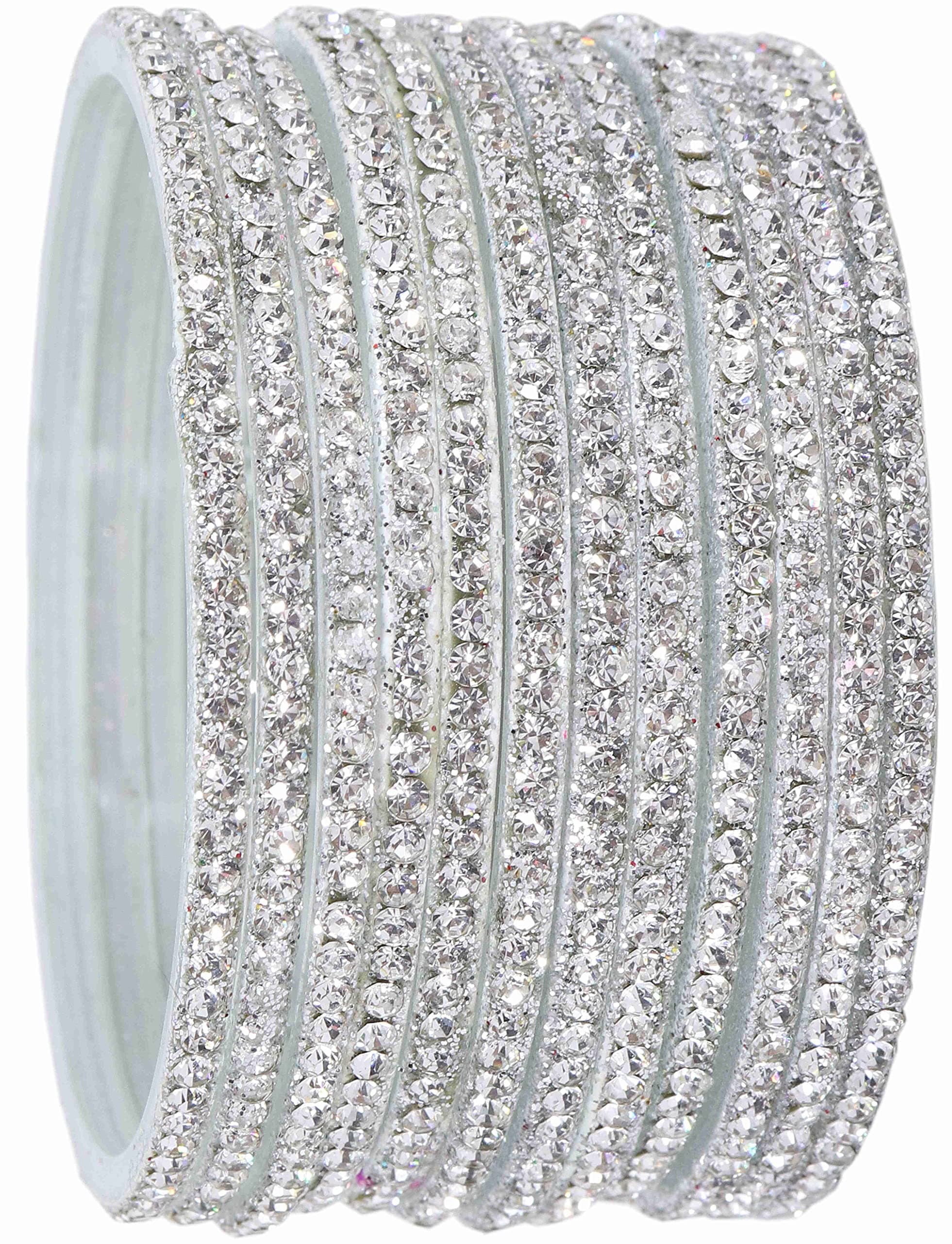 ZULKA Glass With Zircon Gemstone Studded Glossy Finished Bangle Set For Women and Girls