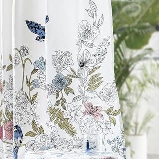 Tranquebar Curtain Co. Cotton Curtains 7 Feet Long Set of 2, 60-65% Room Darkening, Blue Floral & Bird Print, Door Curtains 7 Feet Set of 2, BackTabs, Dia (213 cm) - Set of 2