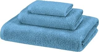 AmazonBasics 100% Cotton Quick-Drying 3-Piece Towel Set - 400 GSM - Lake Blue