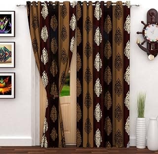 Story@Home Door Curtains 7 Feet Set of 2, Brown, Floral Printed Curtain | 118 X 215cm | Sheer Curtain | Curtains for Living Room, Bedroom, Halls | Curtains 7 feet Long | Perfect for Home Decor