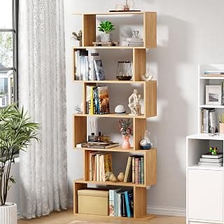 Lukzer 6-Layer S-Shape Ladder Bookshelf | Engineered Wood Open Display Rack | MR-002/Oak Light | Modern Bookcase for Living Room, Office & Study Room/Library | Home Storage Organizer (178x70x24 cm)DIY