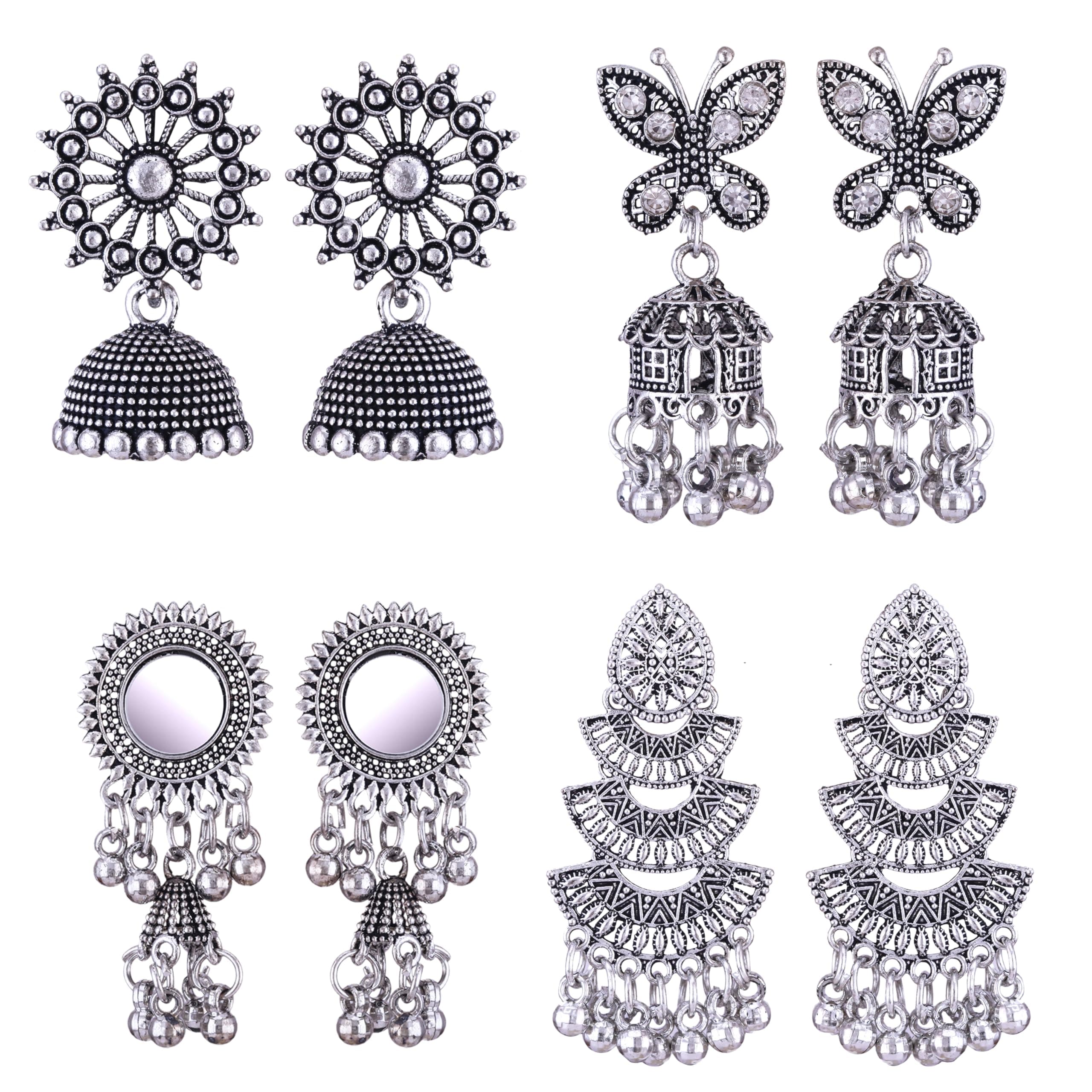 MEENAZ Earrings for women fashion jhumka oxidised Silver Earrings for women Combo chandbali pearl stylish Butterfly jhumkas traditional Jhumki Peacock Earrings For girls South Temple Ear Rings -M539