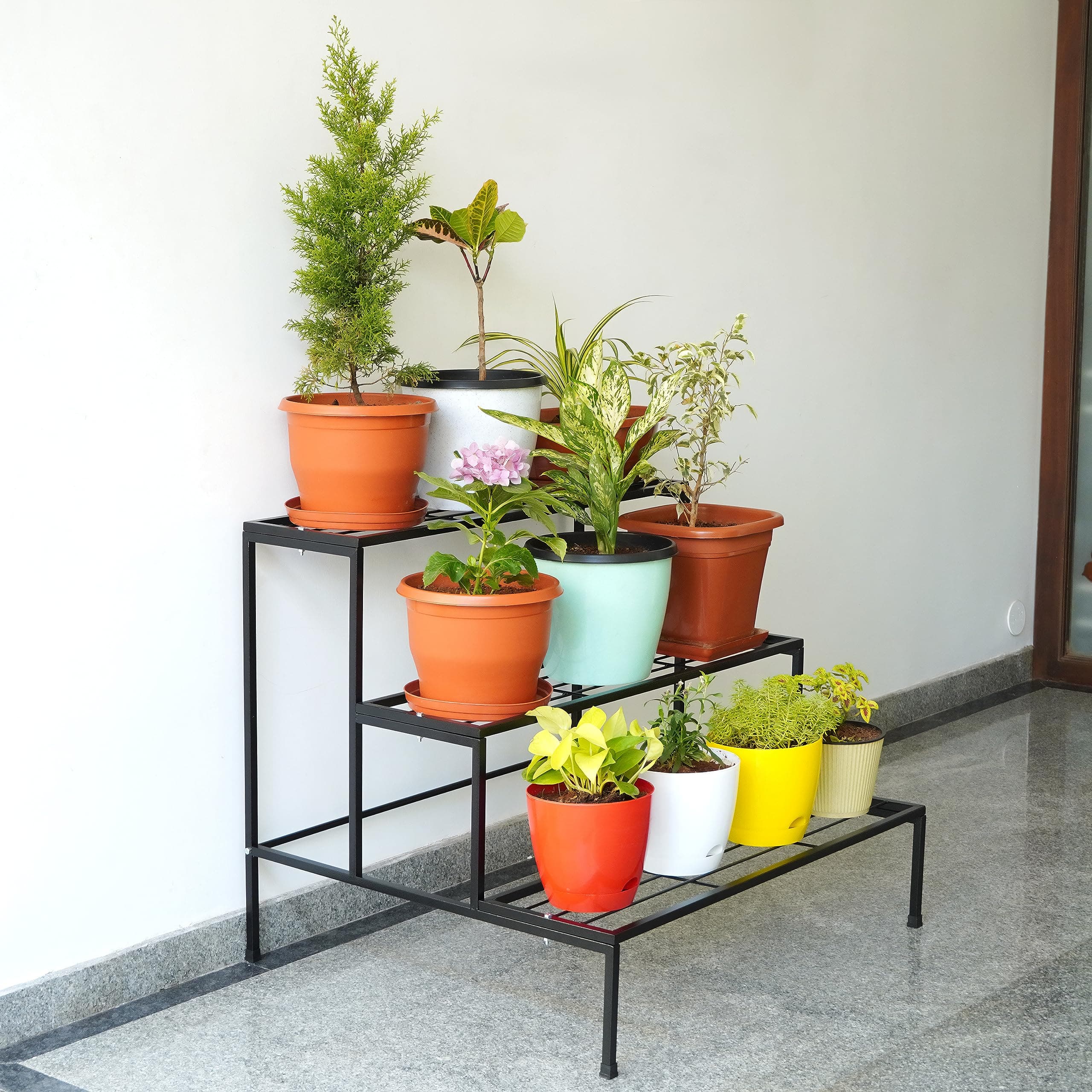 Livzing 3 Tier Plant Stand for Outdoor/Indoor Flower Pots Stands for Balcony-Ladder Stands for Garden Living Room Planters Gamla Holder rack - Black