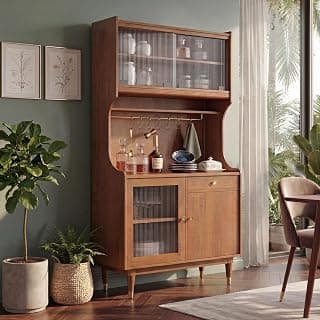 Urban Ladder Klint Solid Wood Crockery Cum Bar Cabinet in Amber Walnut Finish