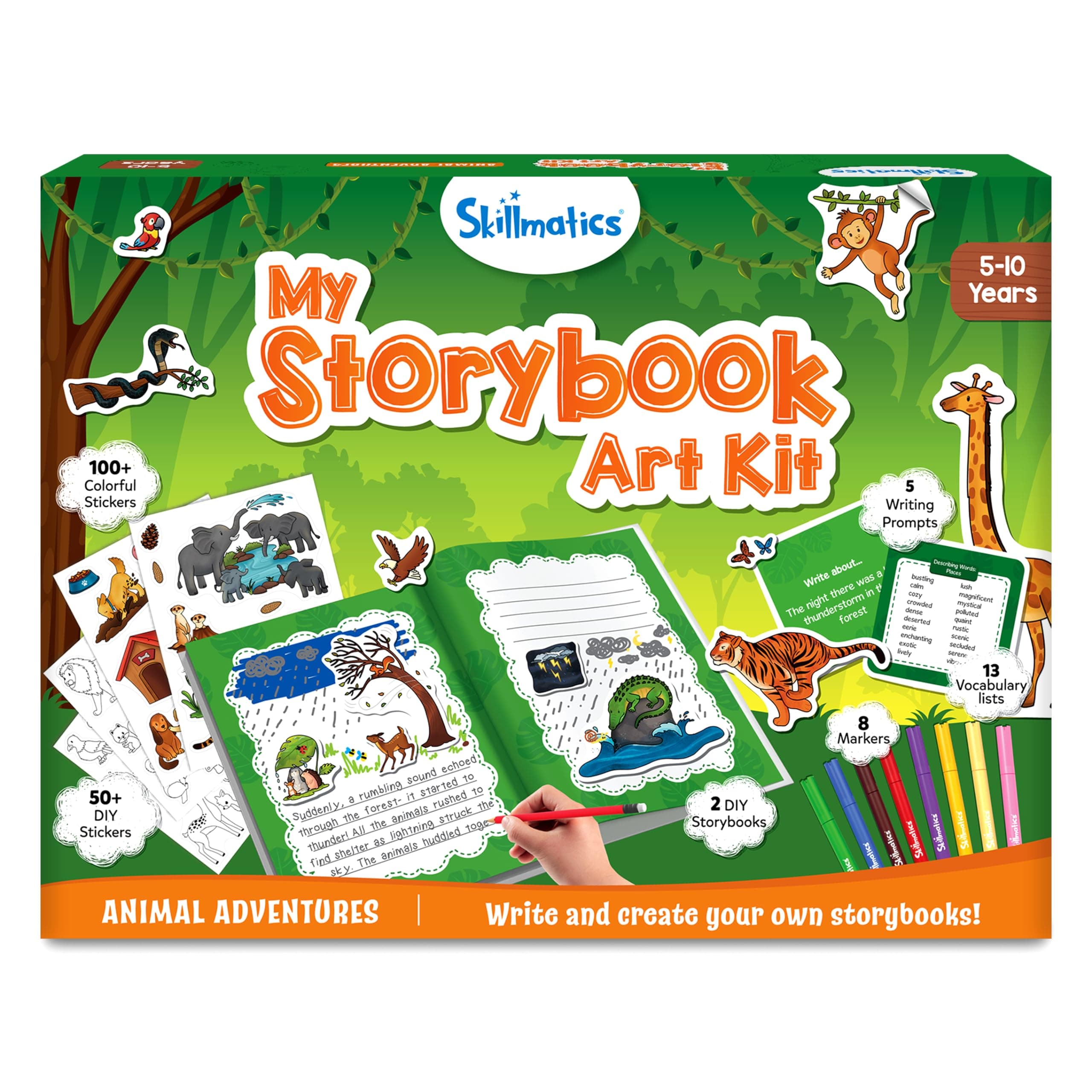 Skillmatics Storybook Art Kit - Create Animal-Themed Stories, DIY Craft & Writing Kit with 300+ Stickers, Scrapbooking Activity, Gifts for Kids Ages 5, 6, 7, 8, 9, 10