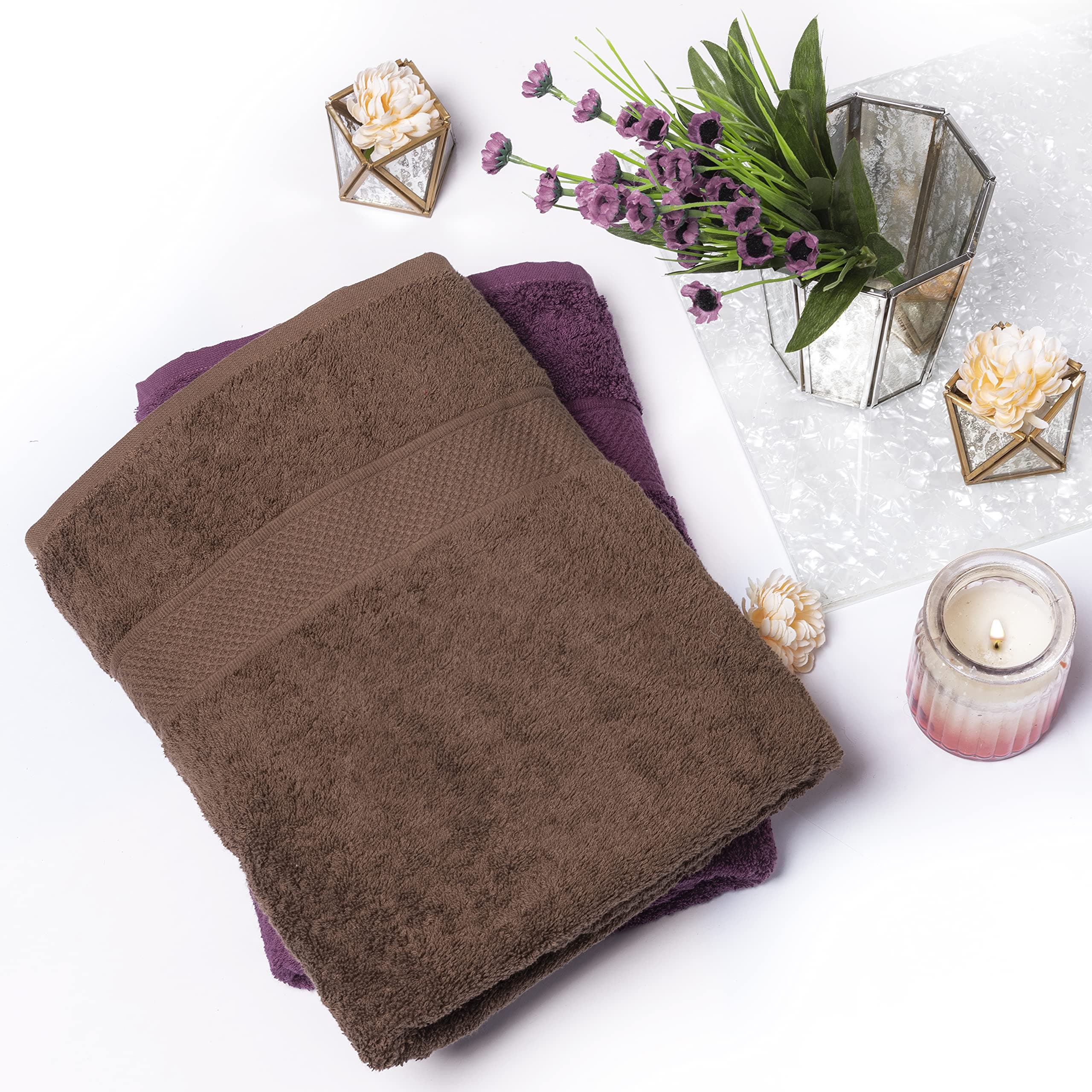 Wakefit Bath Towels - 500 GSM, 100% Cotton Terry, 2 Pieces (Grape Wine and Cafe Noir) - Large Size for Men and Women