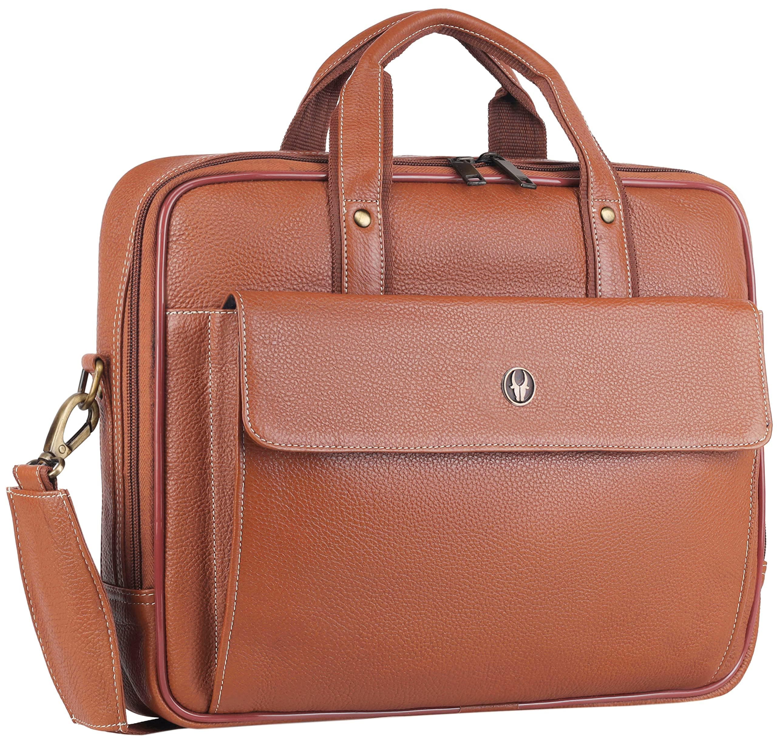 WildHorn Leather Laptop Messenger Bag for Men I Fits Upto 15.6 Inch Laptop/MacBook I Padded Laptop Compartment I Carry Handles with Adjustable Strap I DIMENSION : L-16 inch W-3 inch H-12 inch