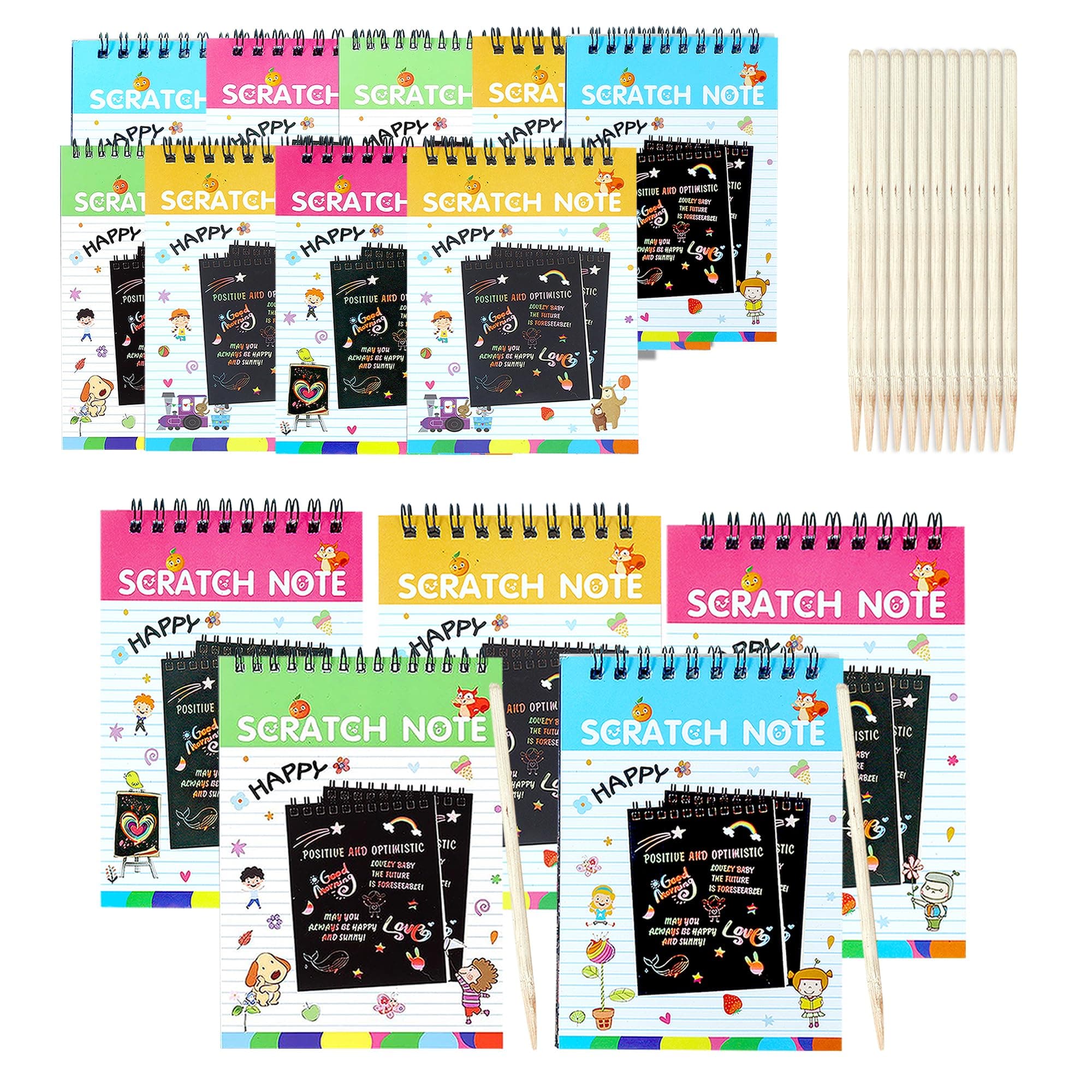 GLUN® Scratch Notepad for Kids, Random Nature Theme Pack of 15 with Magical Rainbow Color Sheets