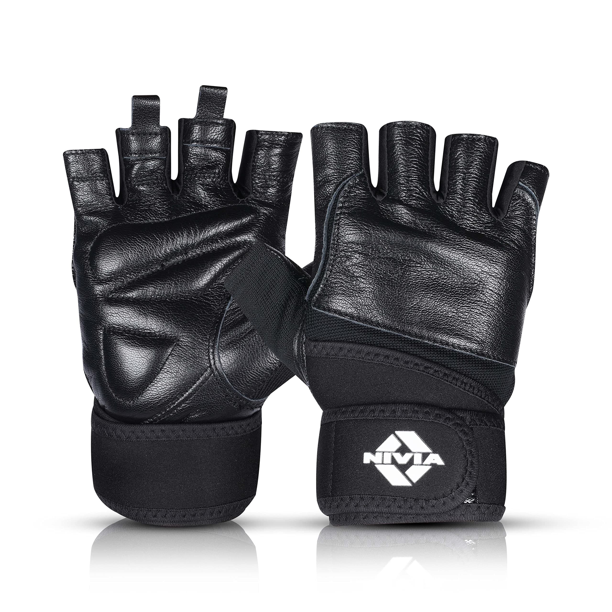 Nivia Venom Gym Gloves for Men & Women, Leather Gloves with Padded Palm & Adjustable Wrist Support, Ideal for Strength Training, Weightlifting,Fitness, Gym Workouts & Home Gym (Black, M)