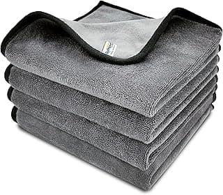 SOFTSPUN Microfiber Cloth Silk Banded Edges 500 GSM 40X40 cms Pack of 4 Grey! Silk Banded Edge Towel Set Extra Thick Microfiber Cleaning Cloths Perfect for Bike Auto Cars Both Interior and Exterior.