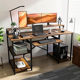Klaxon Computer Desk for Home Office with Keyboard Tray and Monitor Stand - 150 cm Workstation Table for Gaming, Study and Work, Engineered Wood and Metal Frame, Forest Dark, DIY Installation