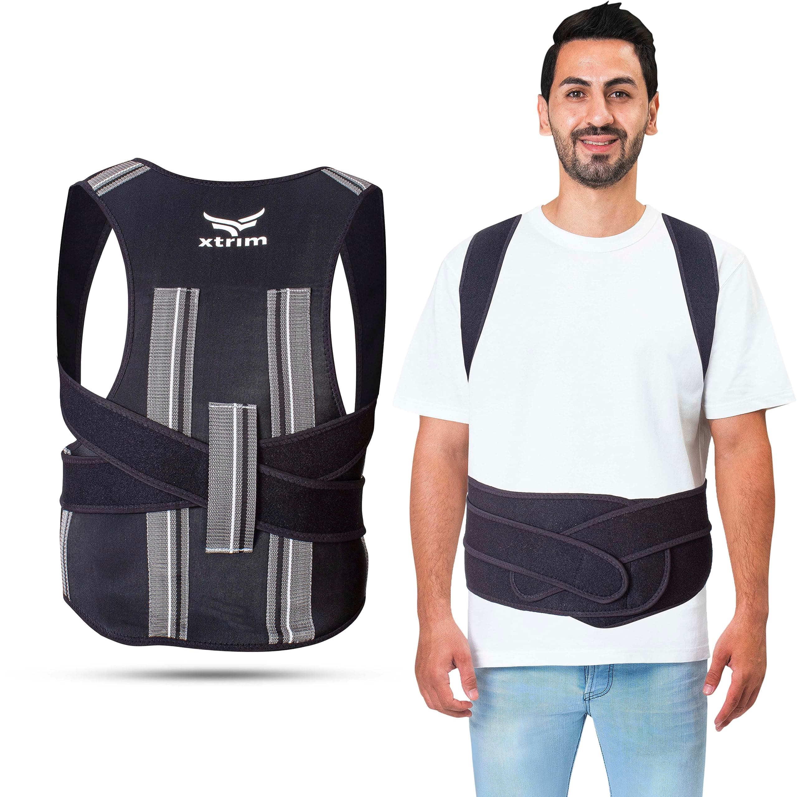 XTRIM Posture Corrector for Men & Women, Adjustable Back Support Belt for Back Pain Relief, Spine Posture Corrector with Soft Shoulder Pads, Back Straightener Belt (Medium)