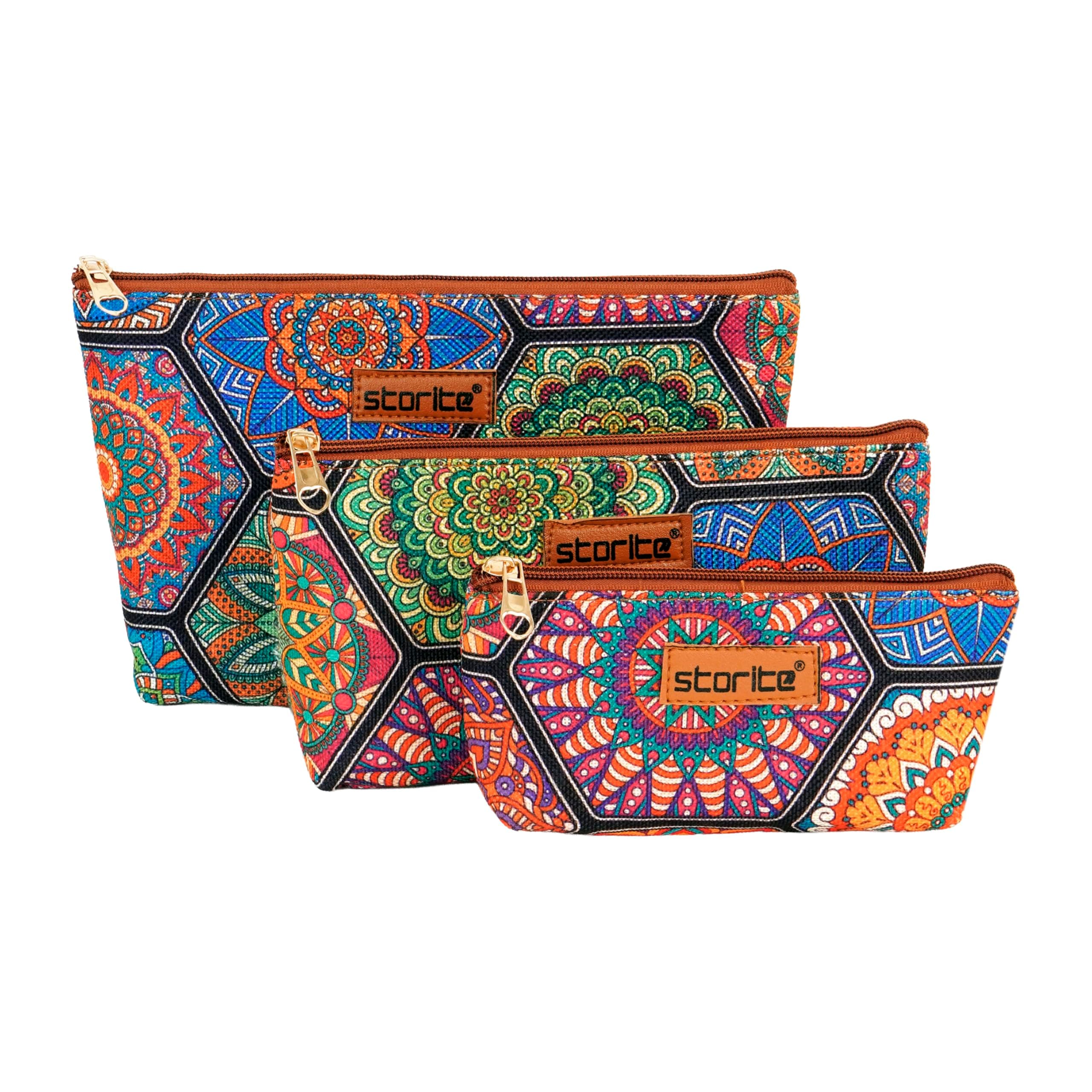 Storite Set of 3 Mandala Printed Multipurpose Travel Pouch | Multipurpose Organizer for Cosmetic Stuffs Women Makeup Bag Aesthetic and Trendy