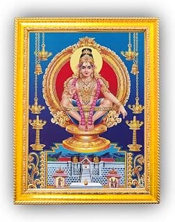 Lord Ayyappa Swamy Wall Art | Wooden Gold Frame | Matte Finish Religious Painting for Home Décor|Yogapattadharana, Kaliyugavarada, Swami, Karunamoorthy|Small Size