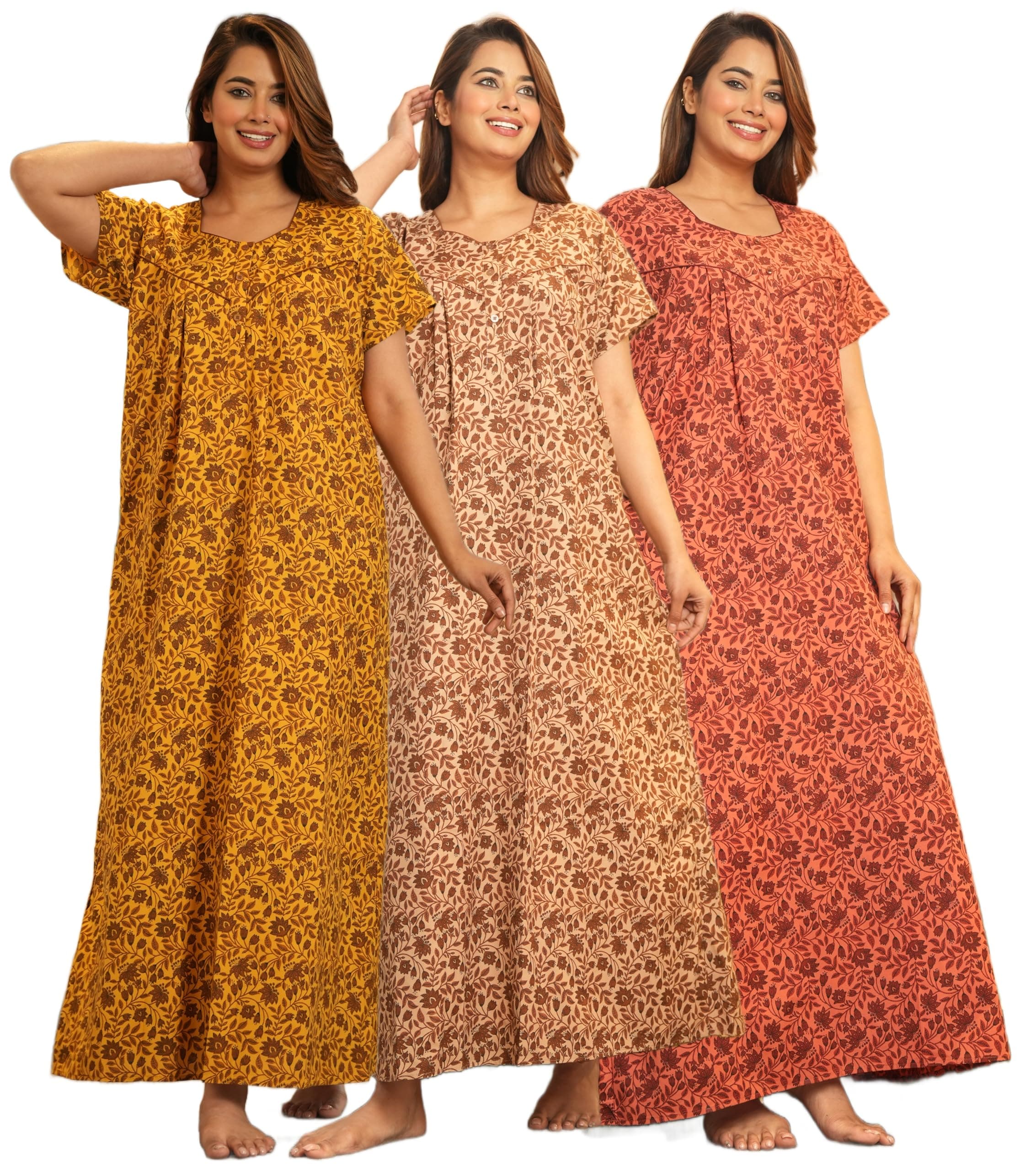 G4Girl Women's Regular Nighty Rajasthani Nighty Rajasthani Gown Jaipuri Nighty Jaipuri Gown Maxi Gown with Pocket - (Combo)