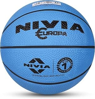 Nivia Europa Basketball, As per Basic Standard, 8 Panels, Molded Durable Rubber Cover with Pebbled Texture, Butyl Threadwounded Bladder, Made for Beginners, to Play on All Indoor & Outdoor Surfaces