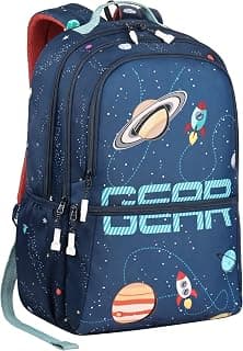 Gear Galaxy 19"/34L Large Water Resistant School Bag/Casual 5 Compartment Backpack/Daypack/Travel 5 Compartment Backpack/Kids Bag for Boys/Girls (Blue-Rust)