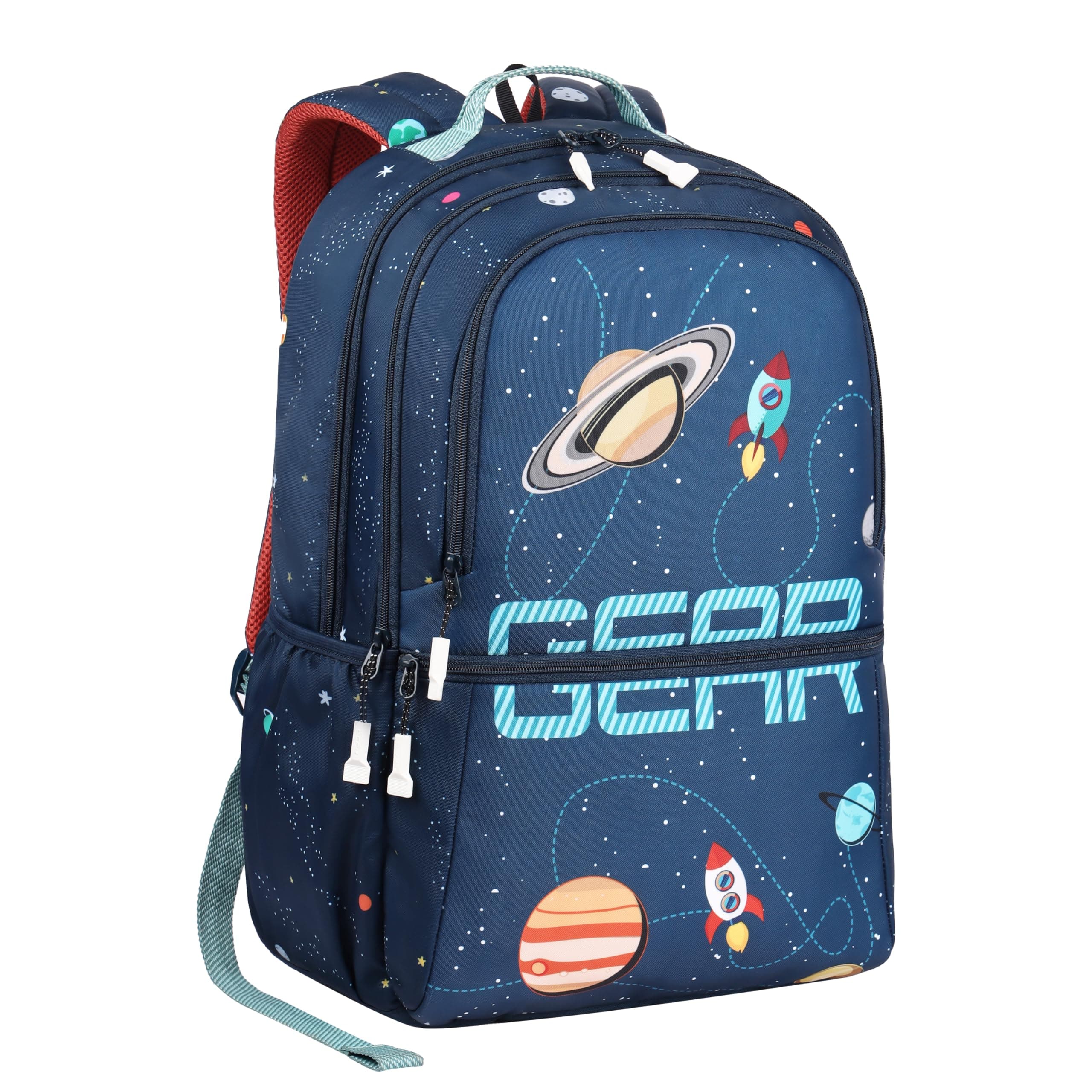 Gear Galaxy 19"/34L Large Water Resistant School Bag/Casual 5 Compartment Backpack/Daypack/Travel 5 Compartment Backpack/Kids Bag for Boys/Girls (Blue-Rust)