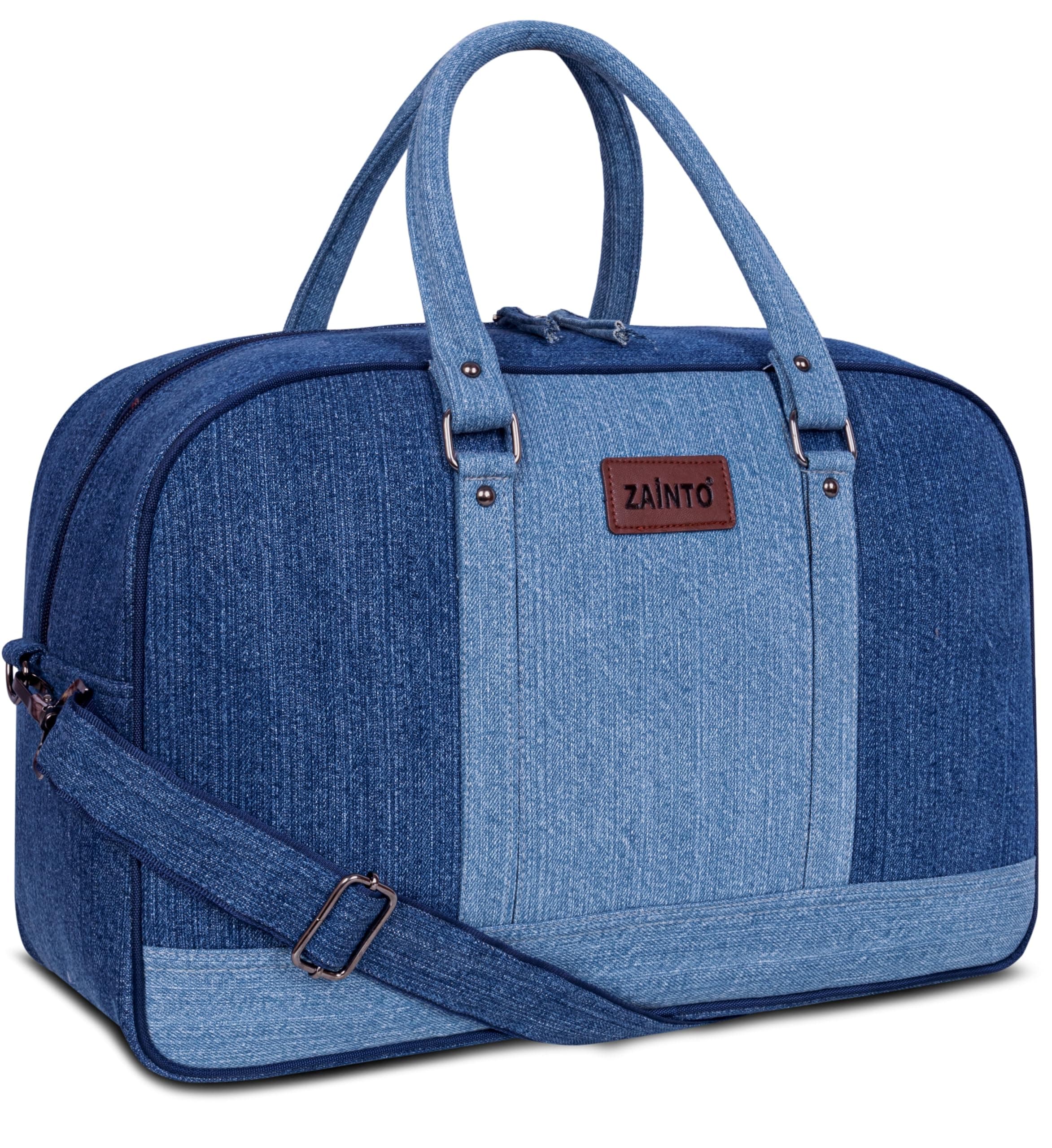 Zainto Denim Duffel Bag for Men & Women | Stylish Weekender Travel Cabin Bag | Durable Denim Fabric with Shoulder Strap, Spacious Luxury Bag 7kg Flight