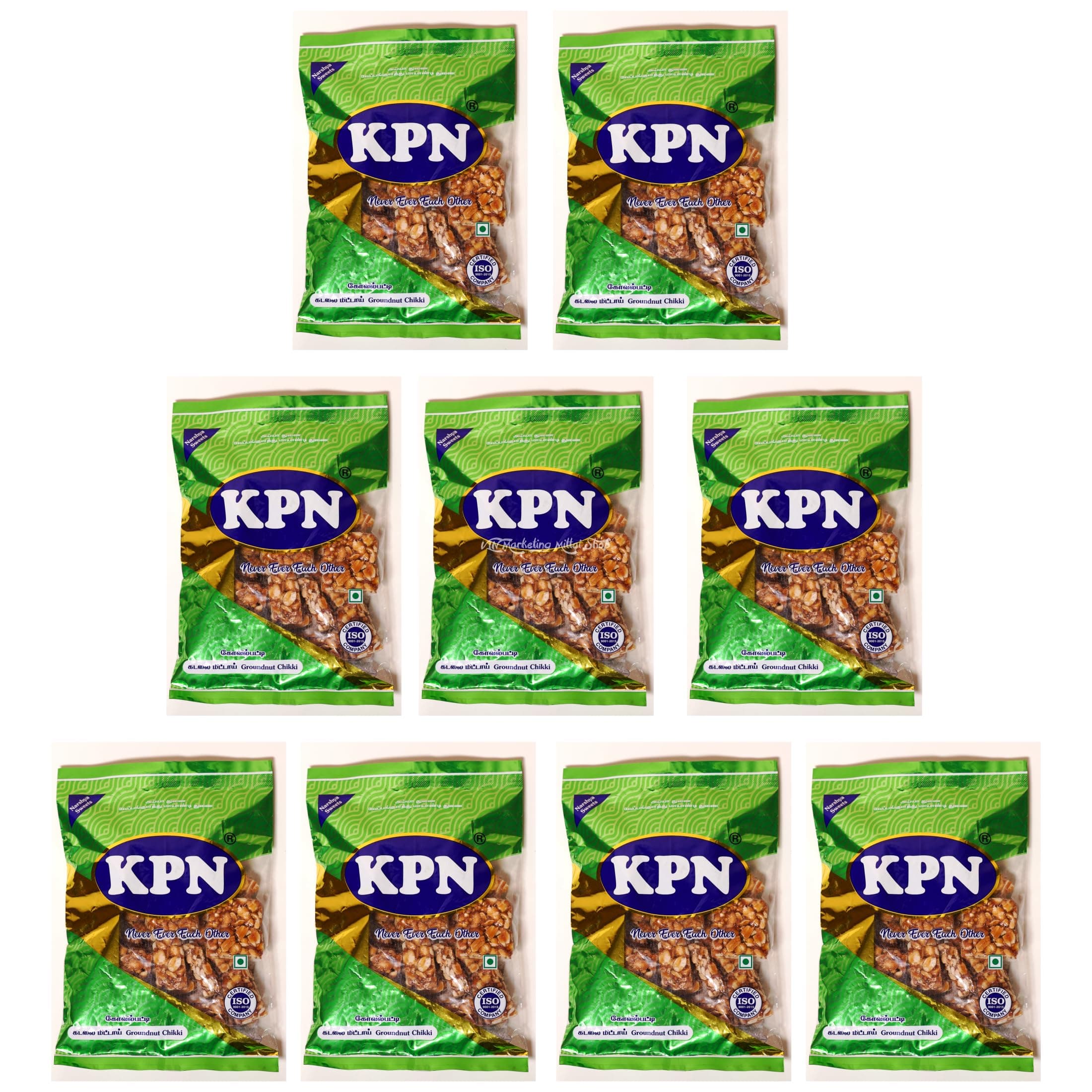 KPN Kovilpatti Kadalai Mittai - Burfi (Peanut Chikki Candy) - 1800gm (Pack of 9 x 200g)