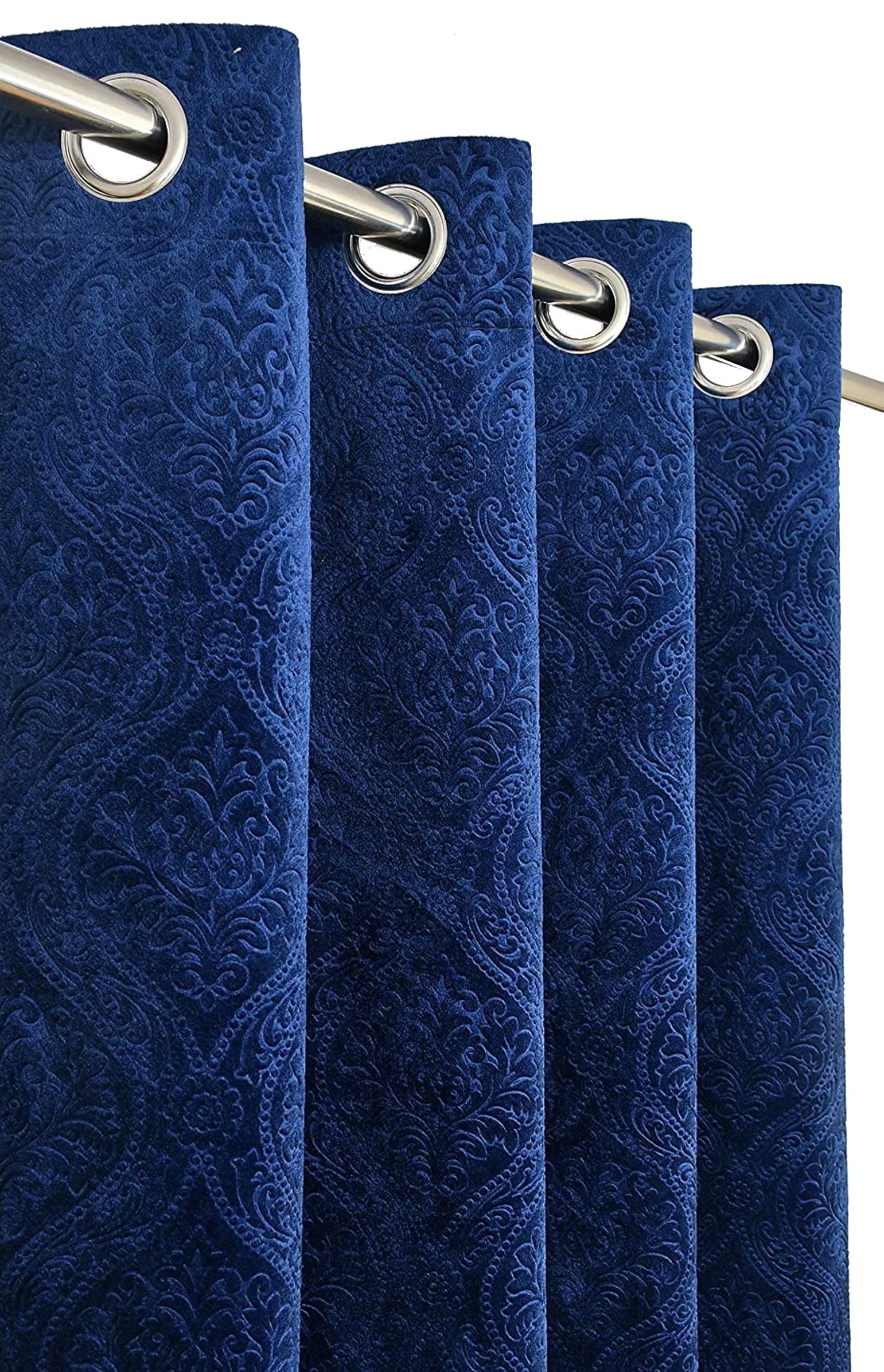 Kiara Creations Velvet Emboss Damas Room Darkening Grommet Curtains for Door- 7 Feet (Pack of 2) Blue