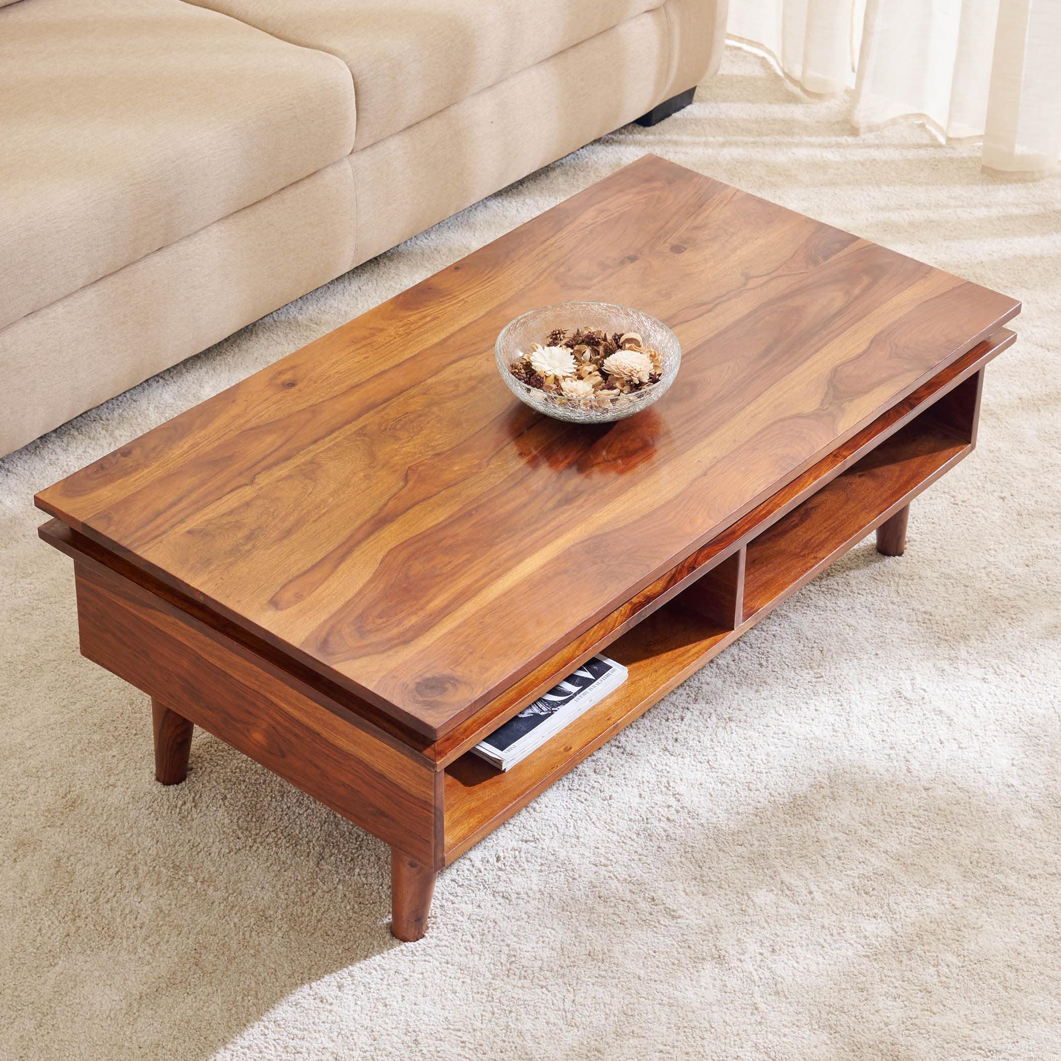 Home Centre | Helios Liser Sheesham Wood Coffee Table | Center Table for Living Room | Brown | 1 Year Warranty