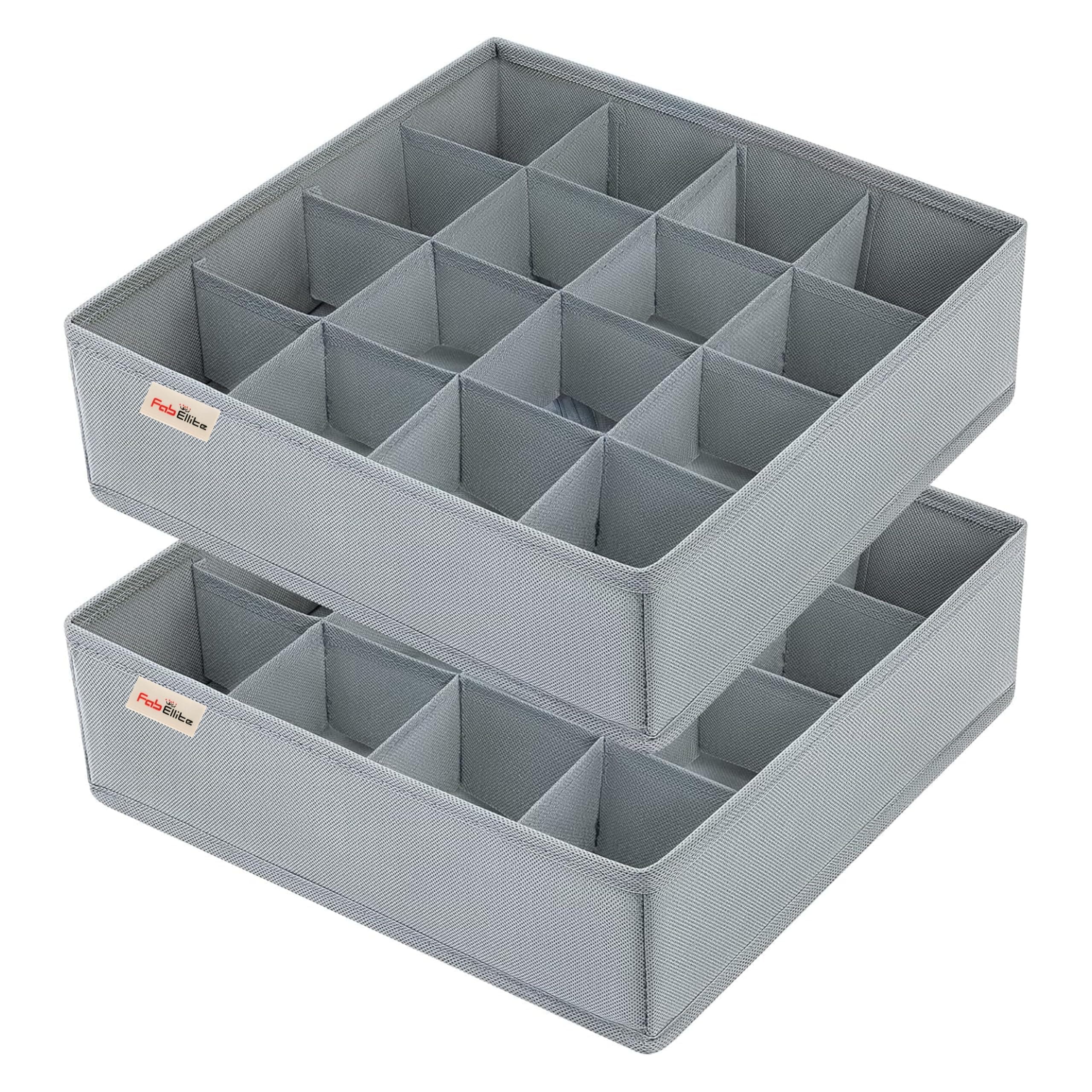 FAB ELLITE Undergarments Organizer for Women | 24 Compartment Foldable Socks & Innerwear Storage | Space-Saving Drawer Divider – Pack of 2 Grey