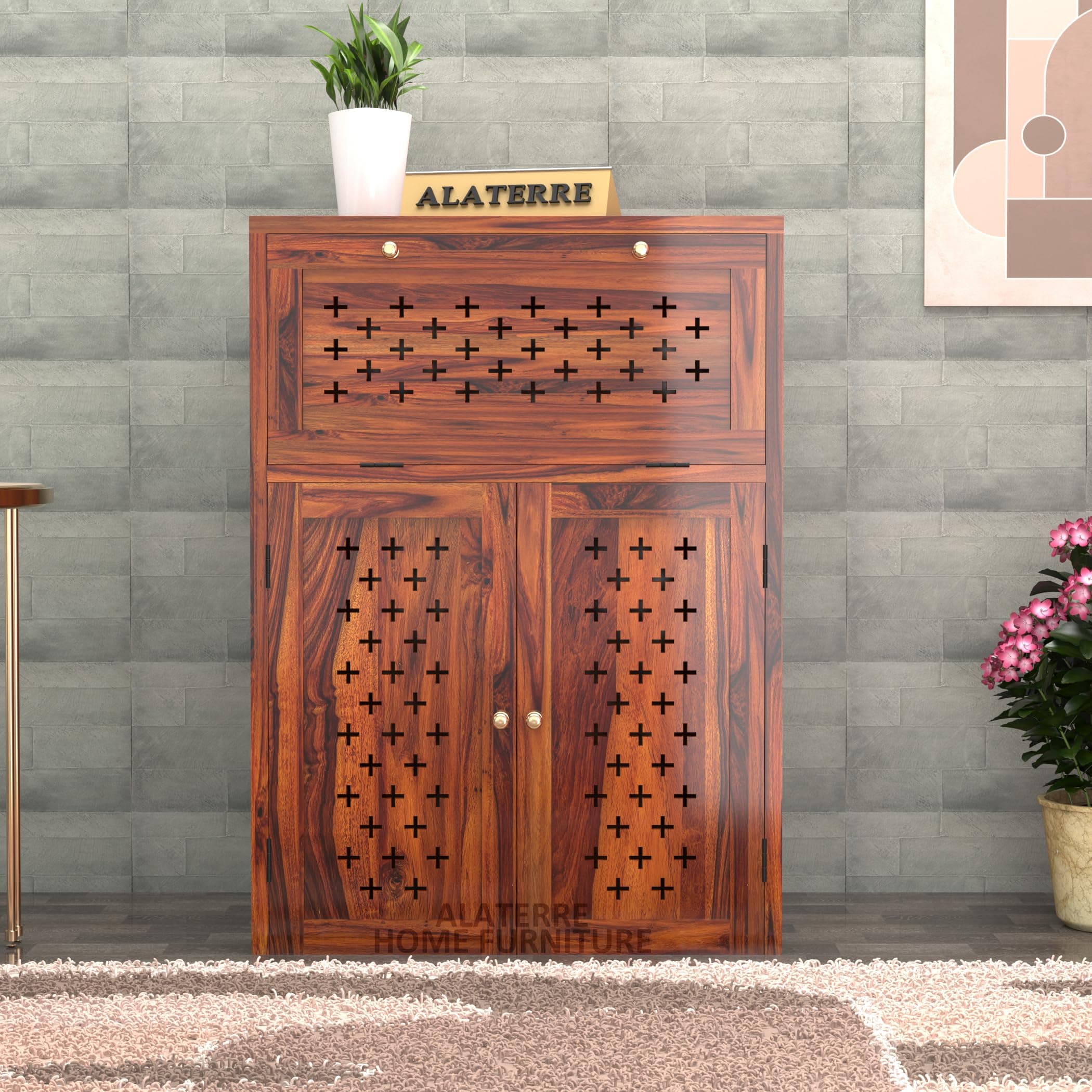 DYNAMIZE ART Solid Sheesham Wood Inverter Battery Cabinet for Home & Office || Wooden Storage Cabinet || Electic Safety Box || Single Battery Box || Cabinet Unit || Honey Finish