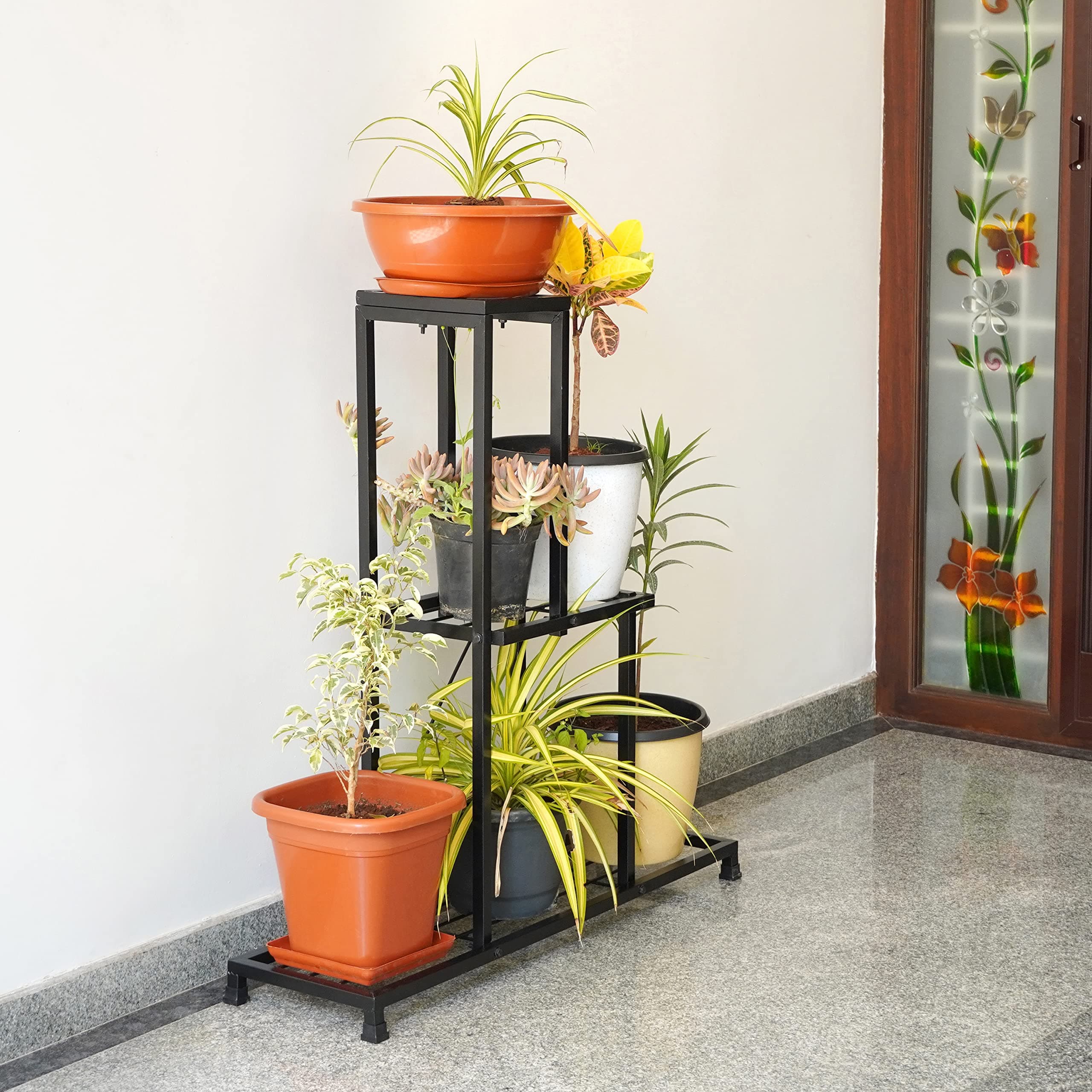 Livzing 3 Tier Metal Planter Stand–Multiple Pot Stand for Indoor Outdoor–Display Rack–Multipurpose Flower Pot Rack-Step Plant Stand–Gamla Stand for Balcony Garden Living room Decor–Black