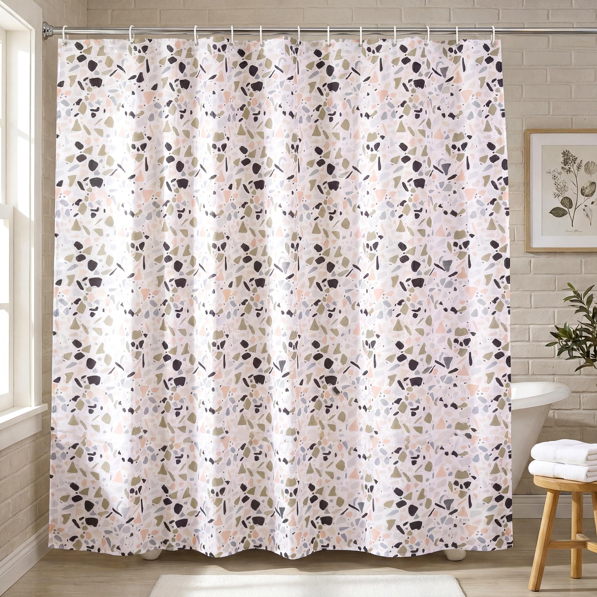 Decor & More Printed Polyester Shower Semi Sheer Curtain||200 * 180 Cm Bathroom Shower Curtains with 12 Hooks Included||Waterproof Shower Curtains for Bathroom,Hotels & Spa||Set of 1,Multicolour
