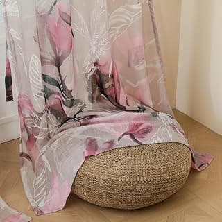 Story@Home Long Door Curtains 9 Feet Long Set of 1 | Floral Printed | Semi Transparent Curtain | Net Curtains | Sheer Curtain for Living Room | (118 X 275 Cm, Grey & Pink) | Perfect for Home Decor