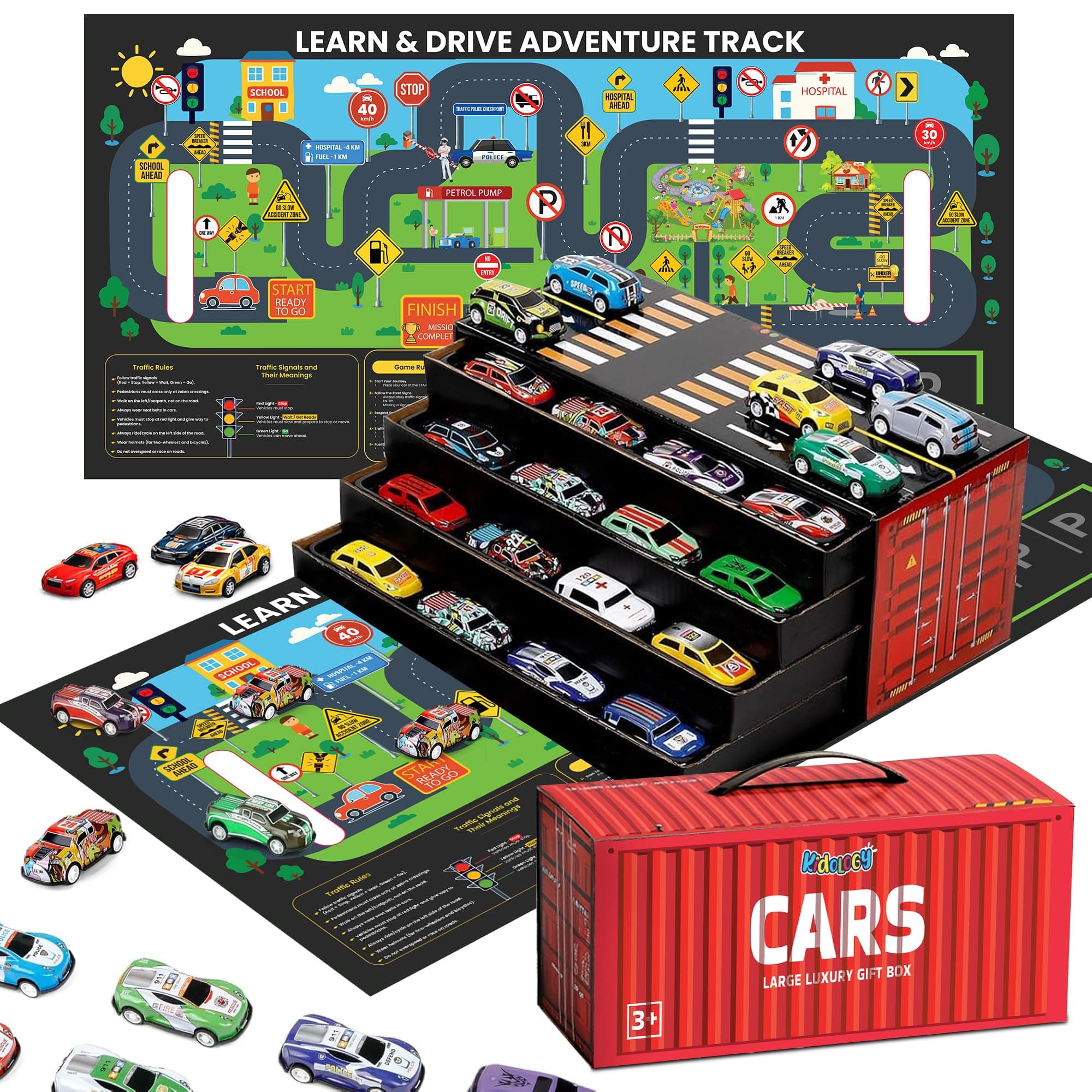 Kidology 48-Piece Pull Back Car Set, Racing & Toy Vehicles for Kids 3+, Bulk Mini Cars, Learning & Educational Stuffers Mini Cars Toy Trucks, Birthday Gift for Boys & Girls.