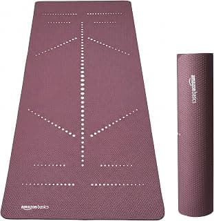 AmazonBasics Body Alignment Yoga Mat | 6 MM Thick Mat | Carry Strap | Grippy Surface | Anti Slip Exercise Mat | TPE & EVA Material | Yoga Mat for Men & Women | For Gym or Home (Wine)