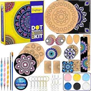 Craftinger Mandala Dotting Art Kit for Adults & Beginners, 14 Pre-Designed MDF Boards | 6 Acrylic Colors | Set of 2 Brushes | Dot Tools | for Artists, Students, Children | Ideal for Gifting, Assorted